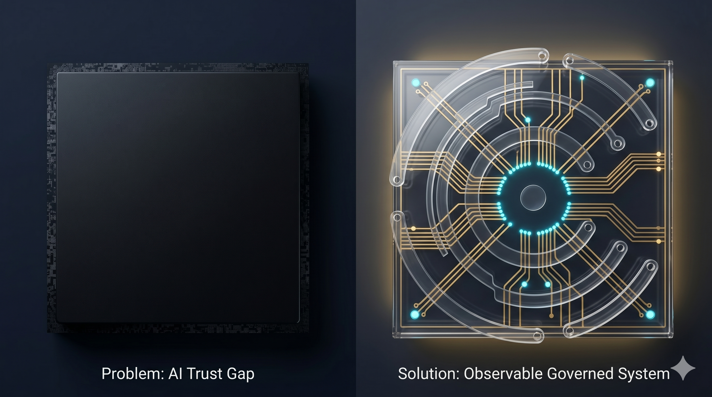 Problem: AI Trust Gap — Solution: Observable Governed System